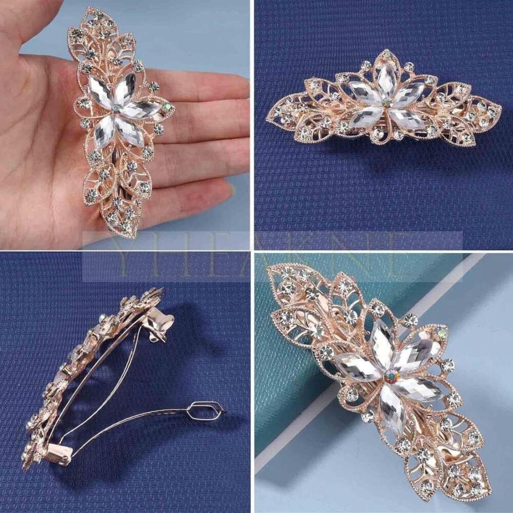 Rhinestone Flower Petal Hair Clip In White/Clear - Picture 5 of 7
